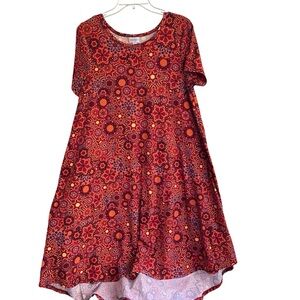 LULAROE Carly Dress Orange Floral High Low Hem Size SMALL